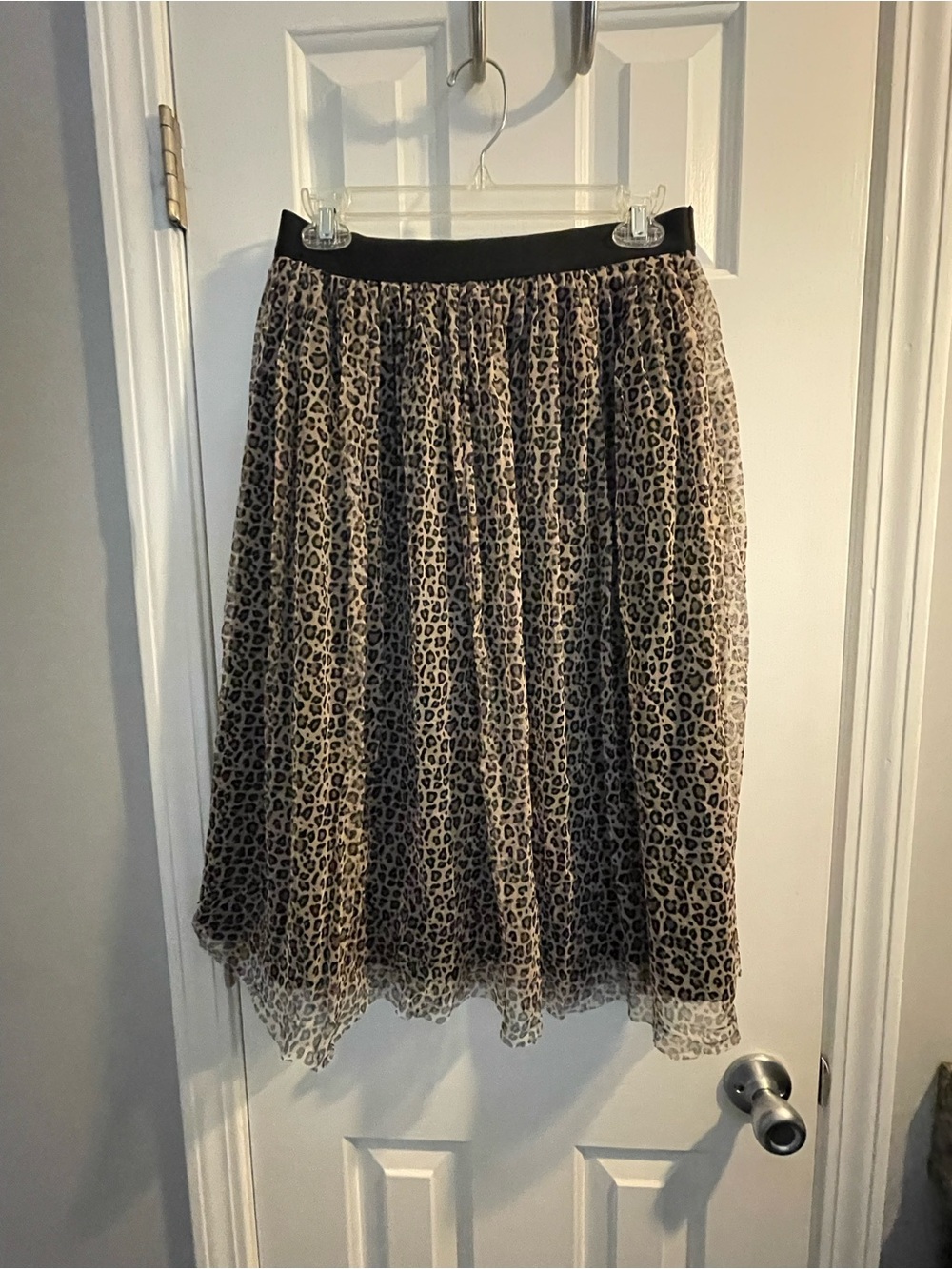 A New Day Leopard Print Tulle Mesh Midi Skirt